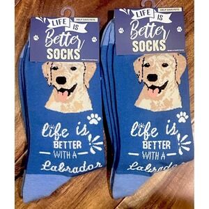 E&S Pets Yellow Labrador Retriever Crew Socks NWT "Life Is Better With Labrador"
